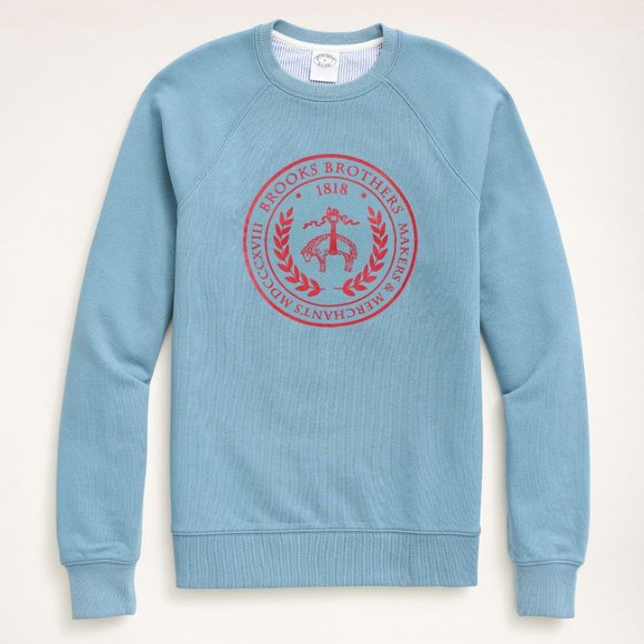 NWT $118 Brooks Brothers French Terry University Sweatshirt Grey/Blue Small - Picture 1 of 3